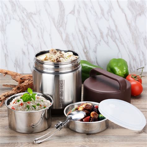 metal lunch box with thermos in lid|stainless steel thermos lunch box.